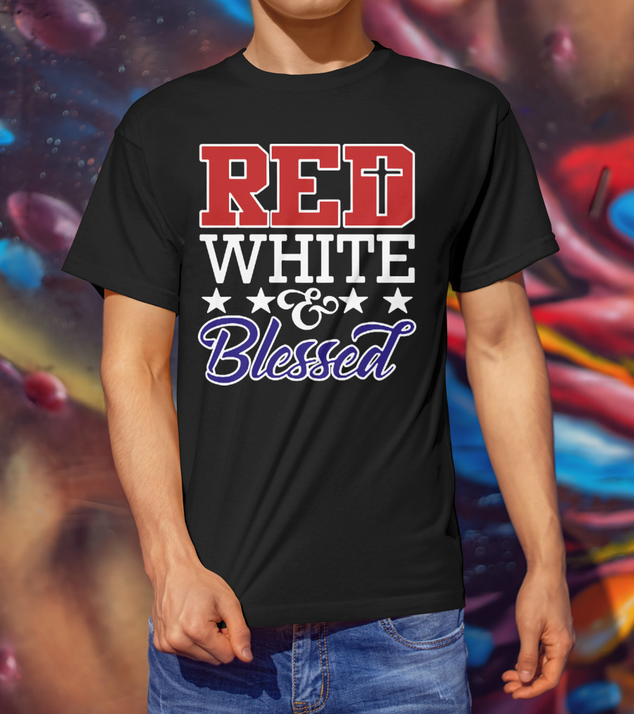 Red White Blessed Patriot Cross Stars T-Shirt