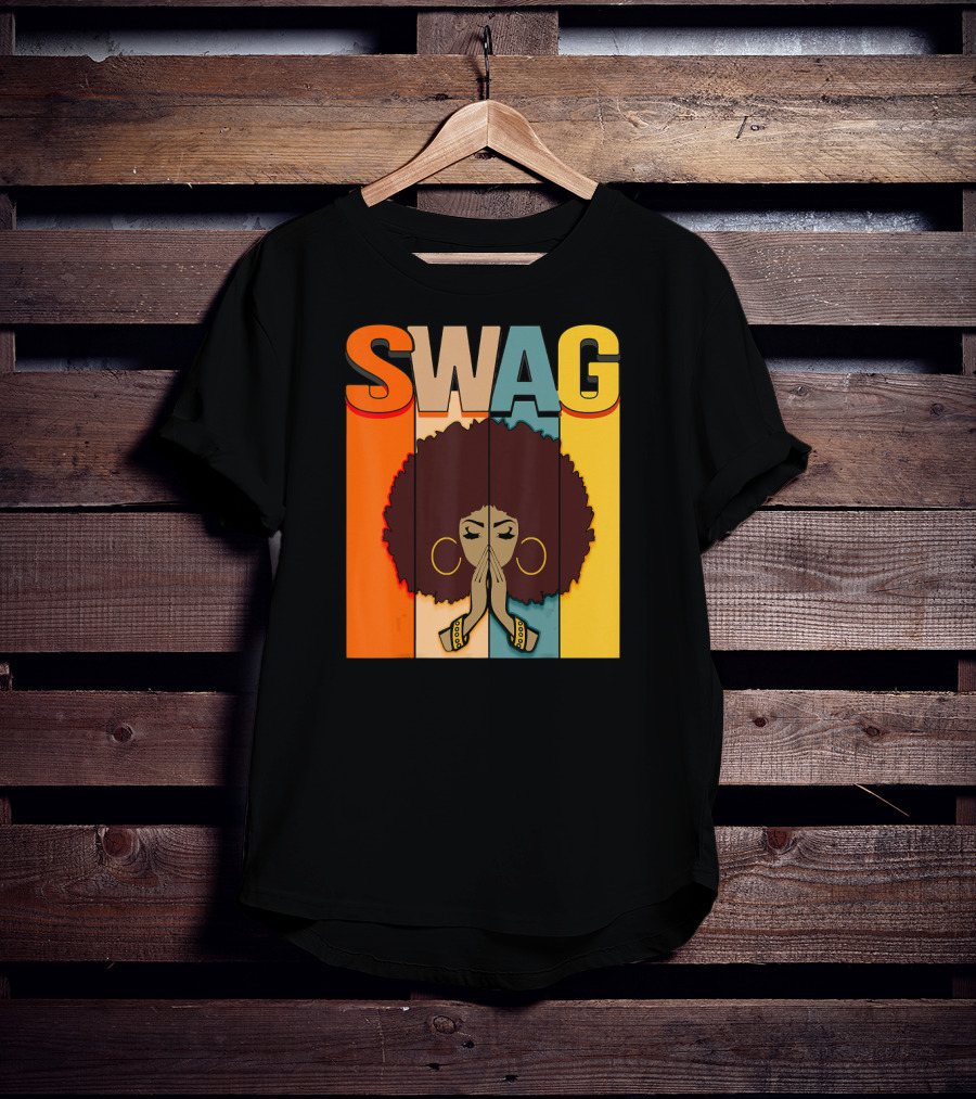 SWAG Melanin Afro Icon With Praying Hands Black History T-Shirt