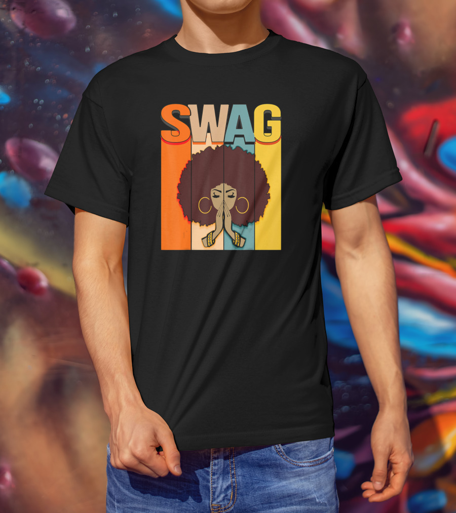 SWAG Melanin Afro Icon With Praying Hands Black History T-Shirt