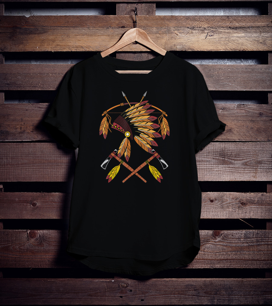 Native American War Bonnet Bow Arrows Tomahawks Feathers T-Shirt