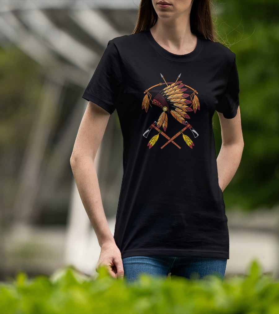 Native American War Bonnet Bow Arrows Tomahawks Feathers T-Shirt