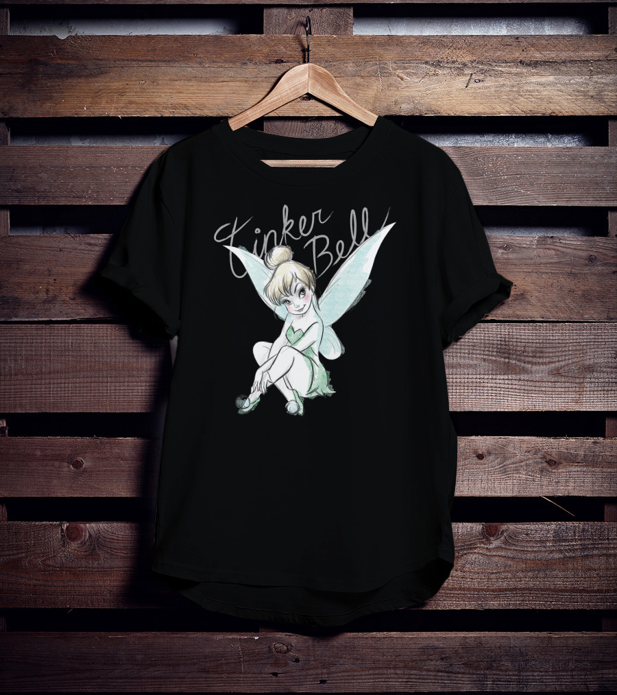 Disney Tinker Bell Kneeling Fairy Sketch With Wings T-Shirt