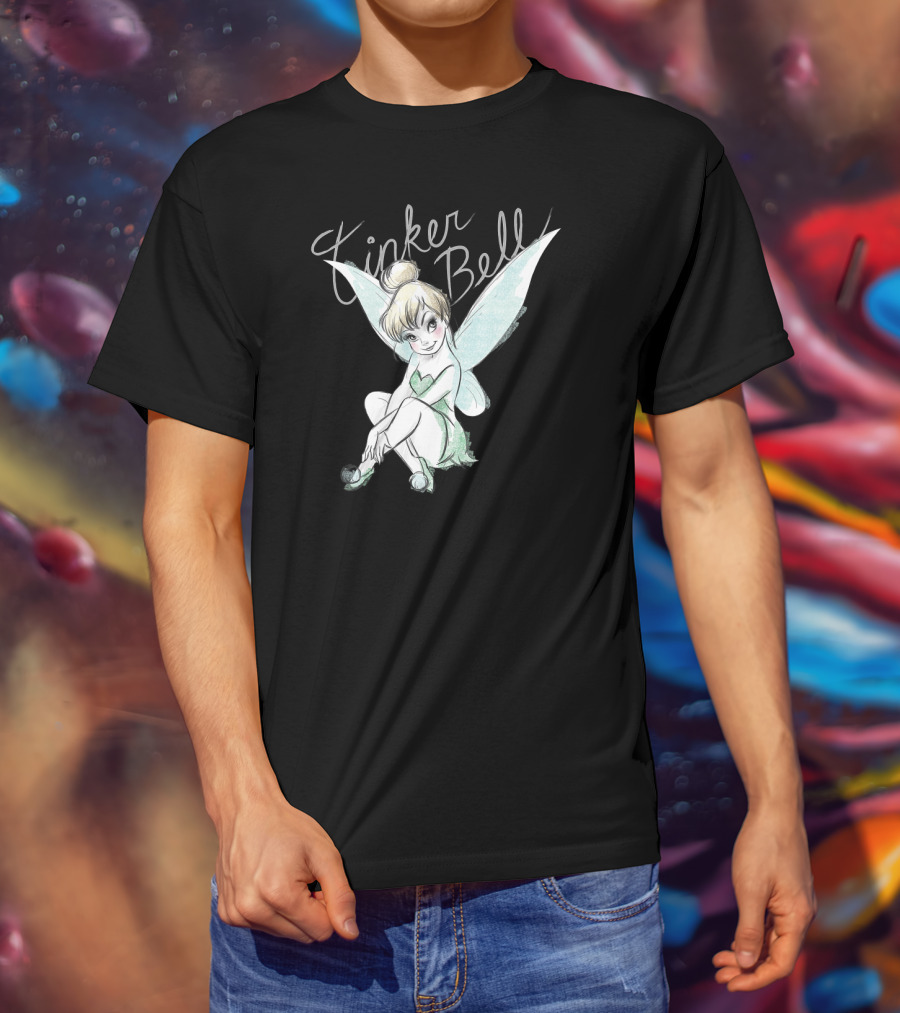 Disney Tinker Bell Kneeling Fairy Sketch With Wings T-Shirt