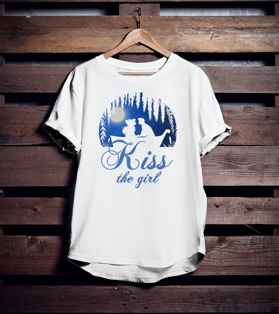 Kiss The Girl Disney Mermaid Ariel Eric Night Moonlit Boat Scene T-Shirt