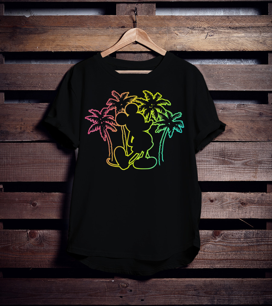 Mickey Mouse Neon Palm Trees Disney Tropical T-Shirt