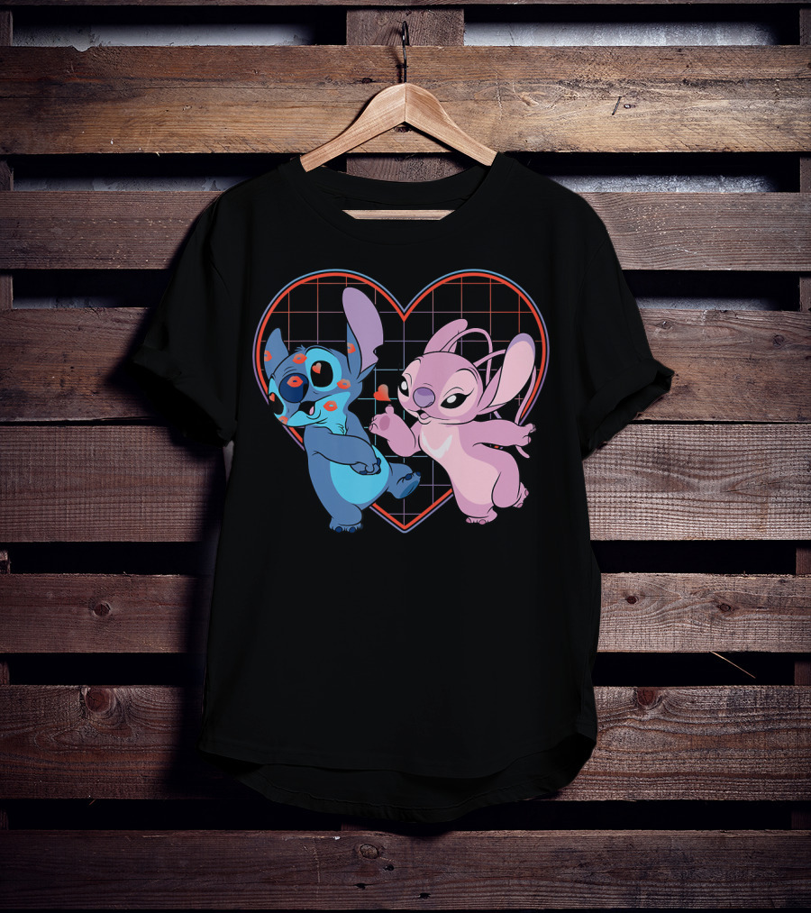 Disney Lilo And Stitch Angel Heart Grid Love T-Shirt