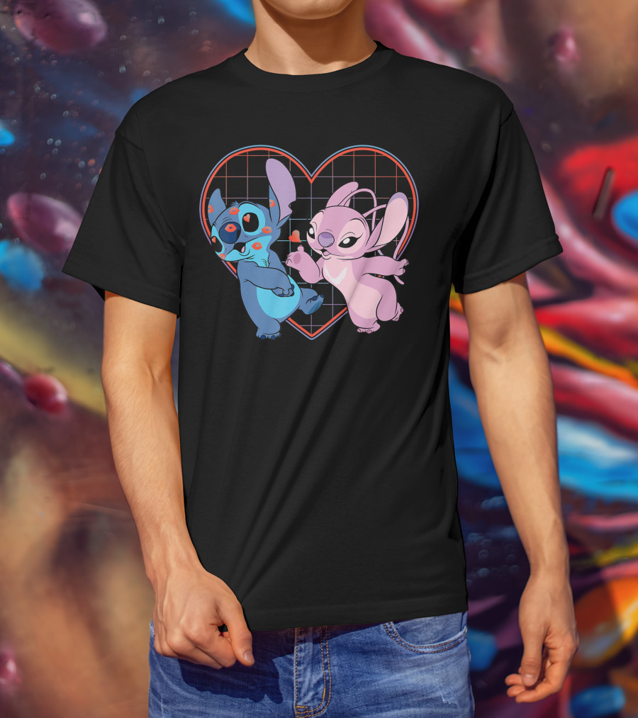 Disney Lilo And Stitch Angel Heart Grid Love T-Shirt