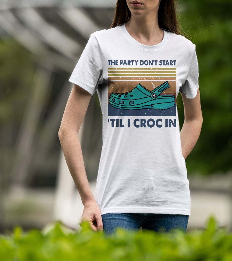 The Party Don't Start 'Til I Croc In Retro Stripes Crocs T-Shirt