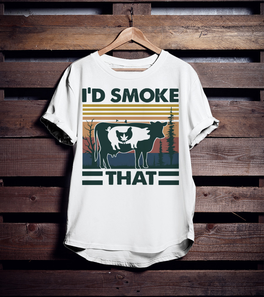 I'd Smoke That Vintage Farm Pig Cow Sunset T-Shirt