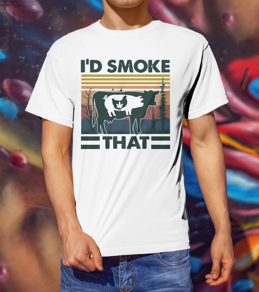 I'd Smoke That Vintage Farm Pig Cow Sunset T-Shirt
