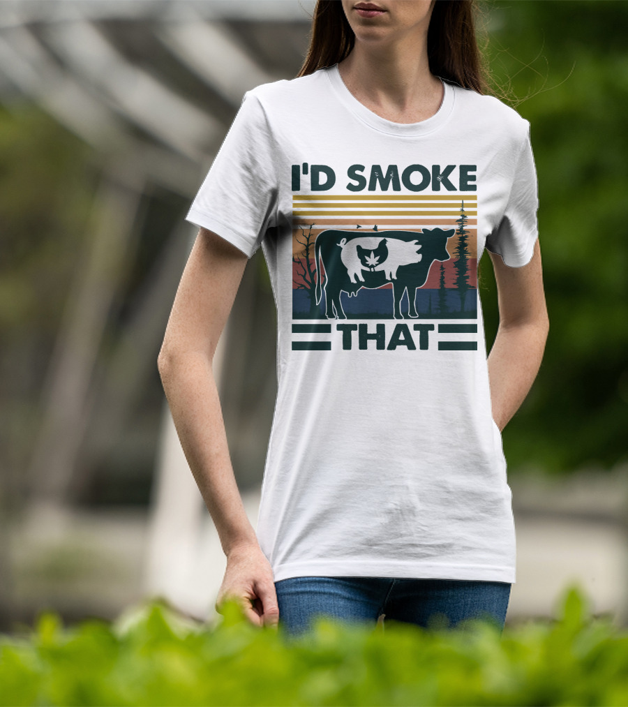 I'd Smoke That Vintage Farm Pig Cow Sunset T-Shirt