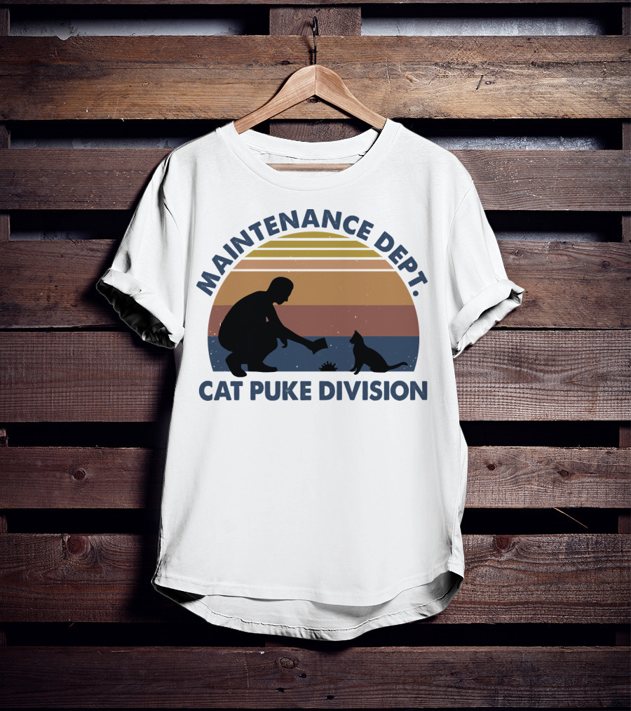 Maintenance Dept Silhouette With Cat Retro Style Cat Puke Division T-Shirt