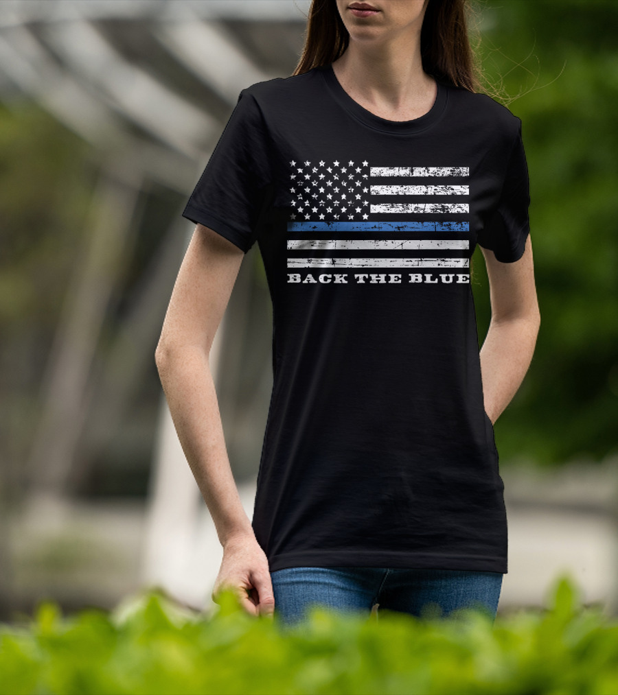 Back The Blue American Flag Police Support T-Shirt