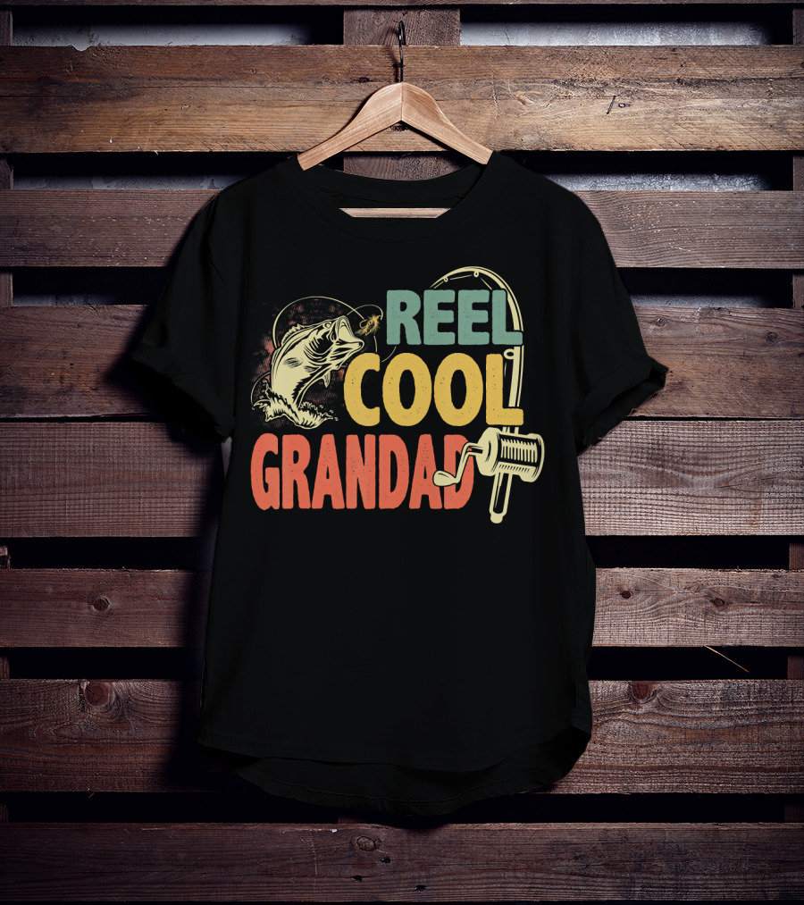 Reel Cool Grandad Vintage Fishing Motif T-Shirt