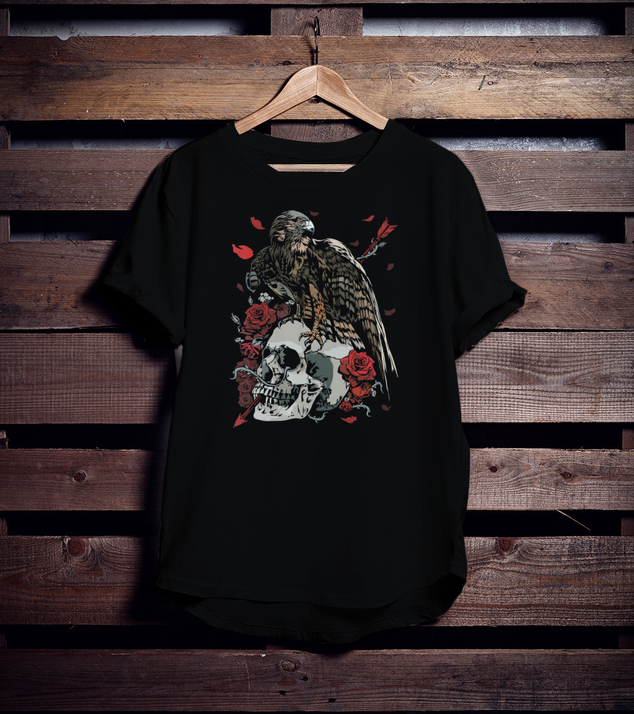 Hawk Skull Roses Day Of The Dead T-Shirt