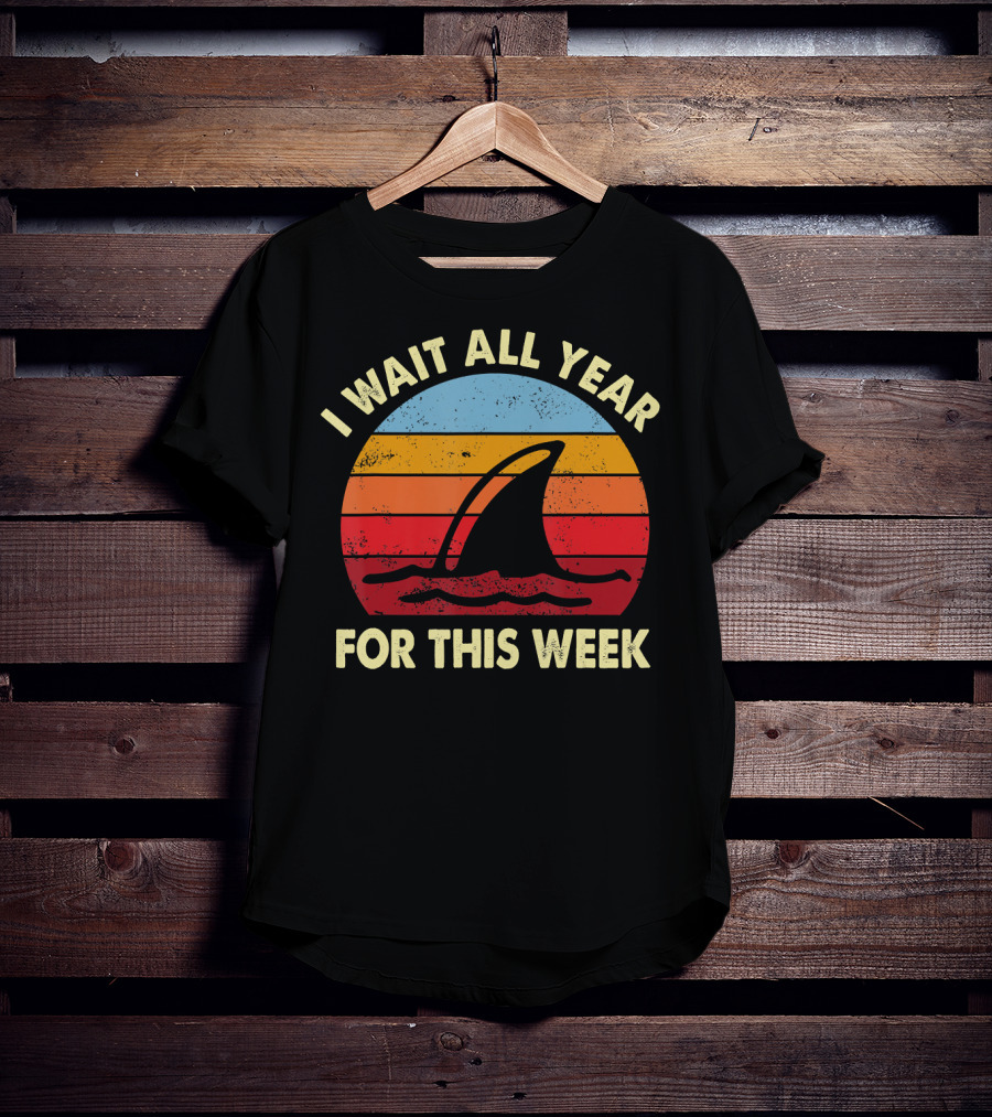 I Wait All Year For This Week Shark Retro Sunset T-Shirt
