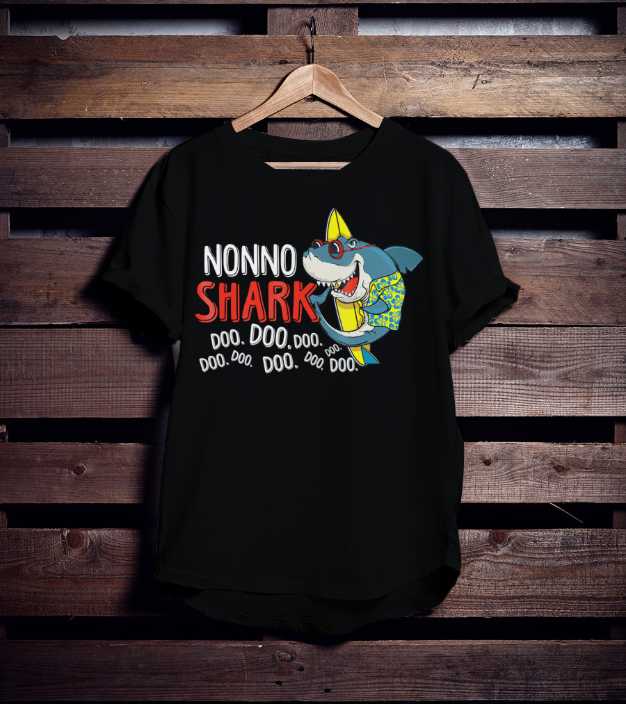 Nonno Shark Doo Doo Doo Doo Doo Doo Doo Doo Doo Hawaiian Shirt Sunglasses Surfboard T-Shirt