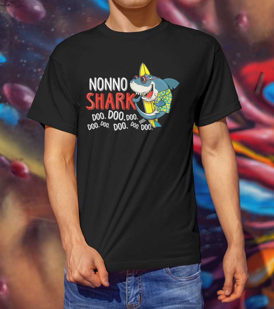 Nonno Shark Doo Doo Doo Doo Doo Doo Doo Doo Doo Hawaiian Shirt Sunglasses Surfboard T-Shirt
