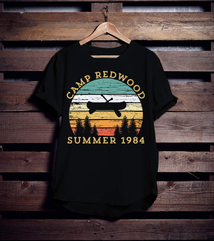 Camp Redwood Summer 1984 Retro Vintage Canoe And Trees T-Shirt