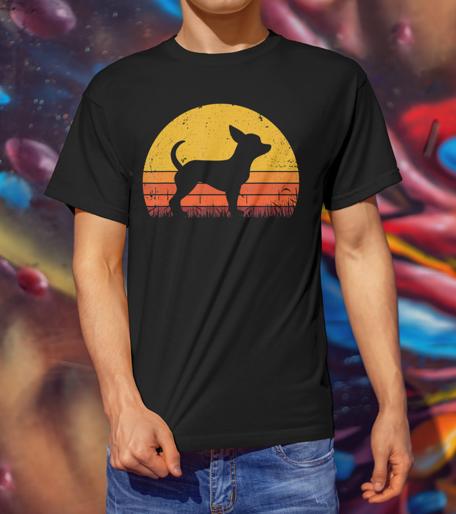 Retro Chihuahua Silhouette In Sunset T-Shirt