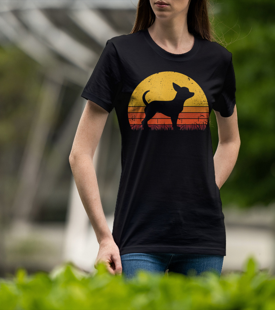 Retro Chihuahua Silhouette In Sunset T-Shirt