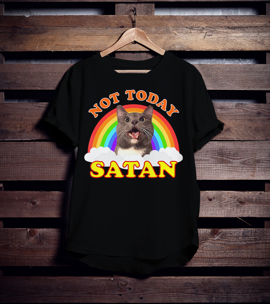 Not Today Satan Cat Rainbow Cloud Funny T-Shirt
