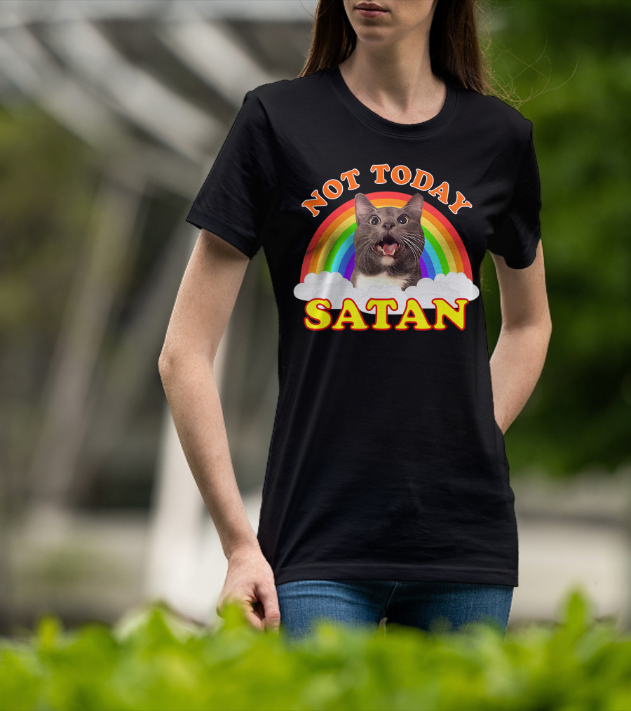 Not Today Satan Cat Rainbow Cloud Funny T-Shirt