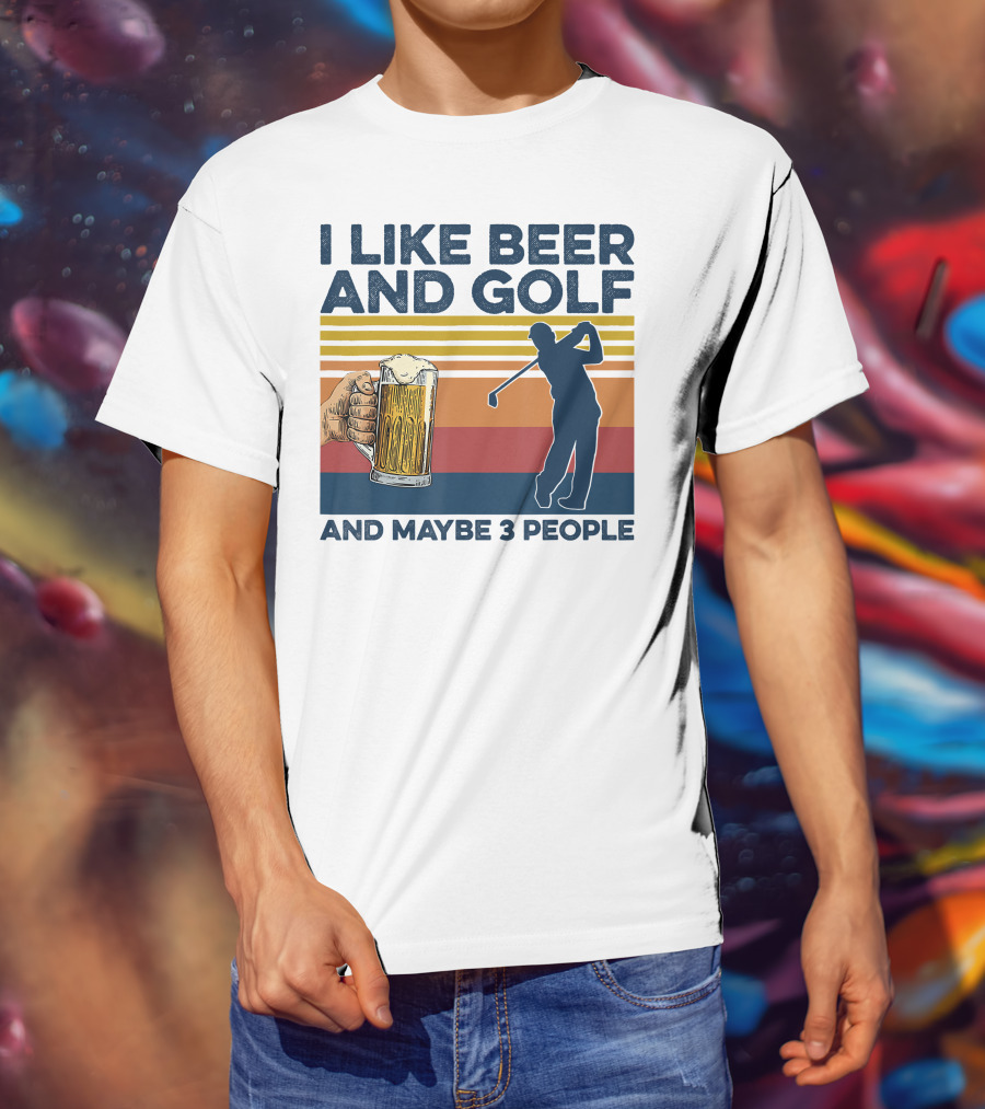 I Like Beer And Golf Maybe 3 People Retro Silhouette With Beer Mug T-Shirt