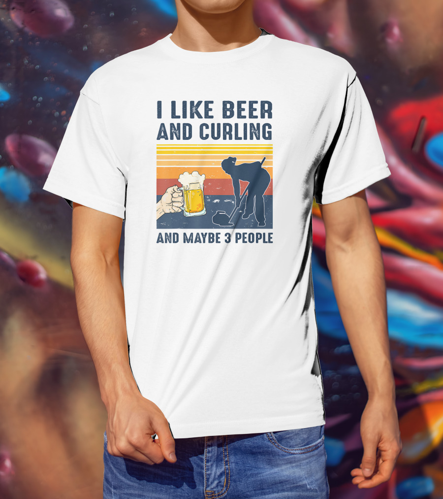 I Like Beer And Curling And Maybe 3 People Retro T-Shirt