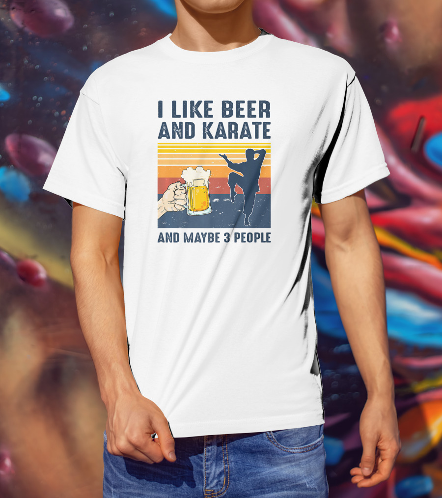 I Like Beer And Karate And Maybe 3 People Vintage Sunset T-Shirt