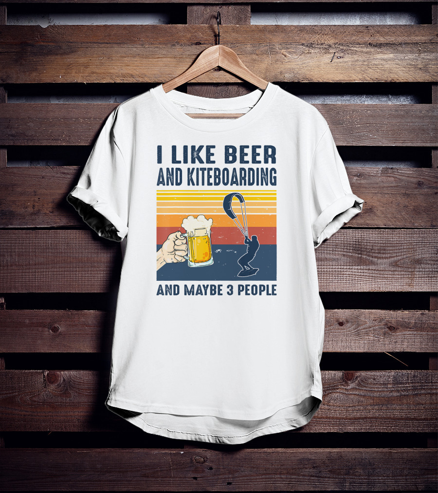 I Like Beer And Kiteboarding And Maybe 3 People Vintage Sunset T-Shirt