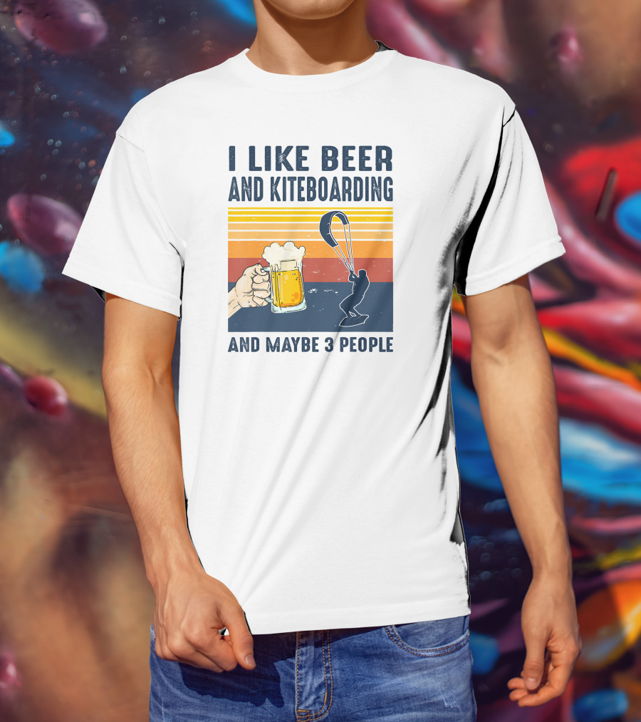 I Like Beer And Kiteboarding And Maybe 3 People Vintage Sunset T-Shirt