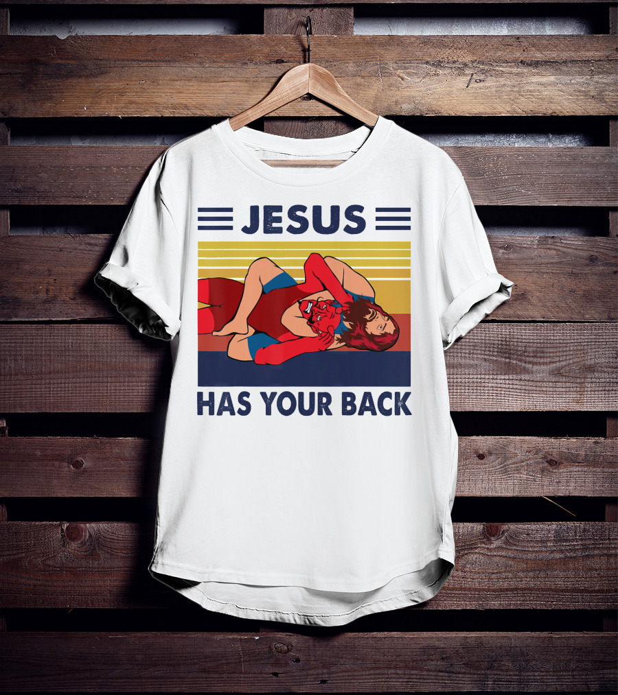 Jesus Wrestling JSatan Retro Style Has Your Back T-Shirt