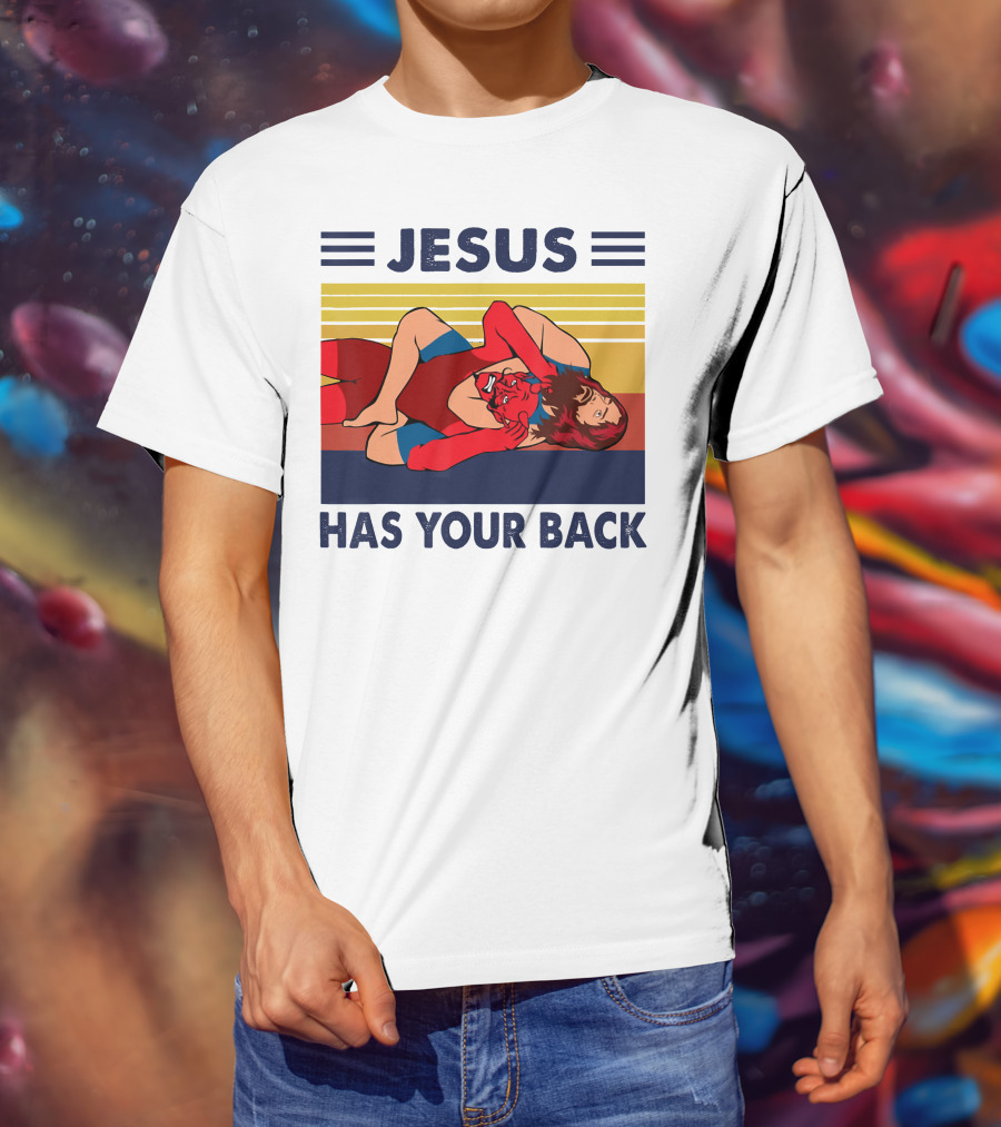 Jesus Wrestling JSatan Retro Style Has Your Back T-Shirt