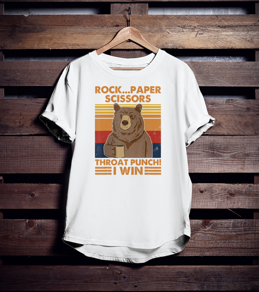 Rock Paper Scissors Throat Punch I Win Funny Bear Retro Style With Coffee Mug T-Shirt