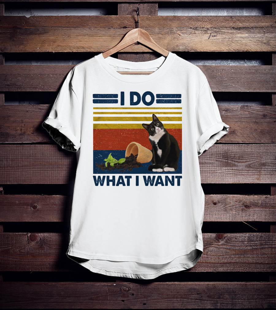 Tuxedo Kitty I Do What I Want Retro Stripes Plant Cup Soil T-Shirt