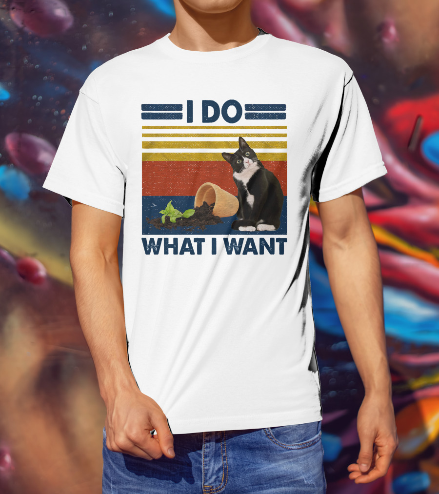 Tuxedo Kitty I Do What I Want Retro Stripes Plant Cup Soil T-Shirt