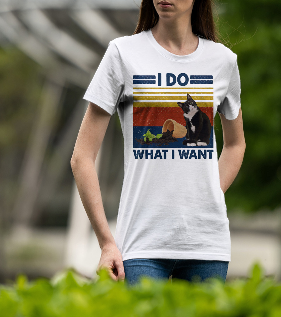 Tuxedo Kitty I Do What I Want Retro Stripes Plant Cup Soil T-Shirt