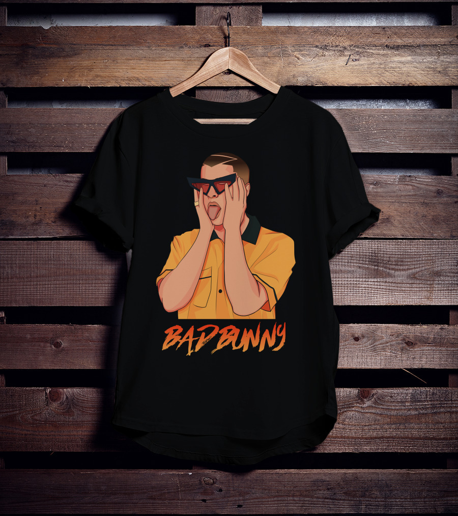 Bad Bunny El Conejo Malo Graphic Style Sunglasses Orange T-Shirt