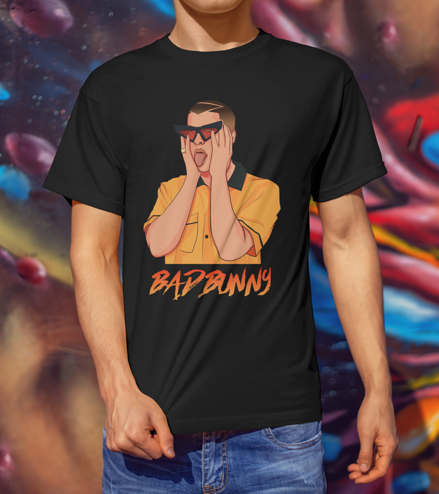 Bad Bunny El Conejo Malo Graphic Style Sunglasses Orange T-Shirt