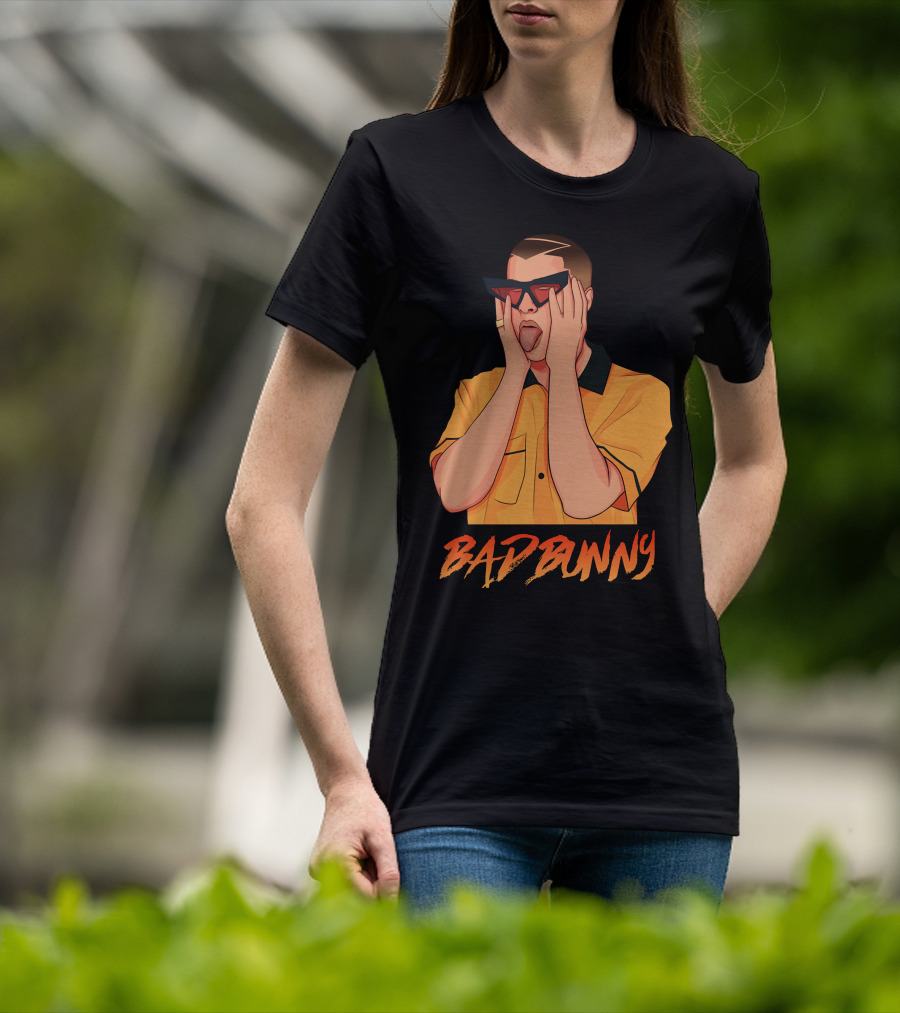 Bad Bunny El Conejo Malo Graphic Style Sunglasses Orange T-Shirt
