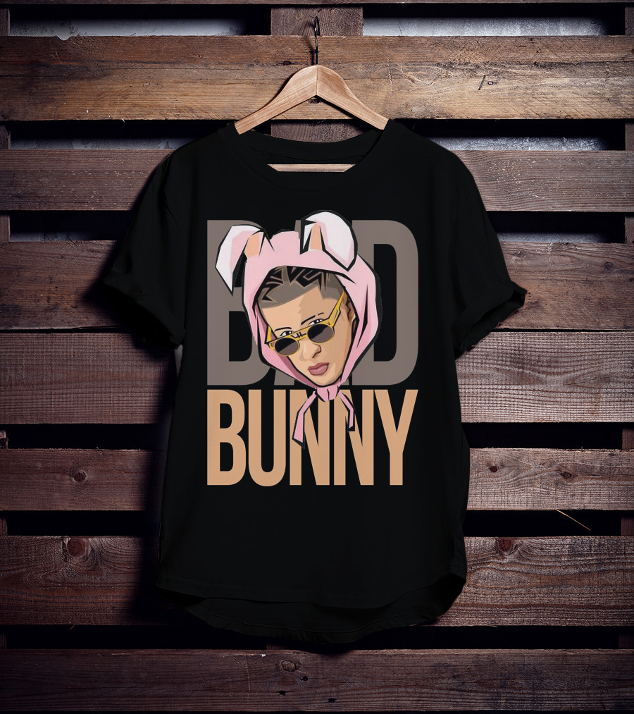 BAD BUNNY Iconic Style With Sunglasses And Bunny Ears T-Shirt