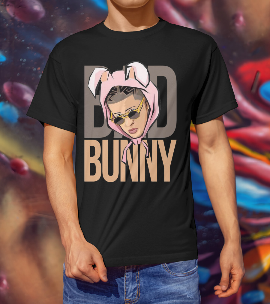BAD BUNNY Iconic Style With Sunglasses And Bunny Ears T-Shirt