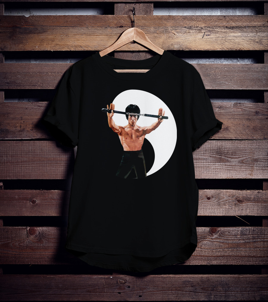 Bruce Lee Nunchaku Pose Yin Yang Martial Arts T-Shirt