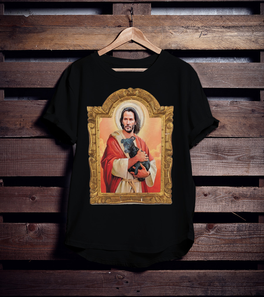 Keanu Reeves St John Patron Holding Doggies Sacred Halo Frame T-Shirt