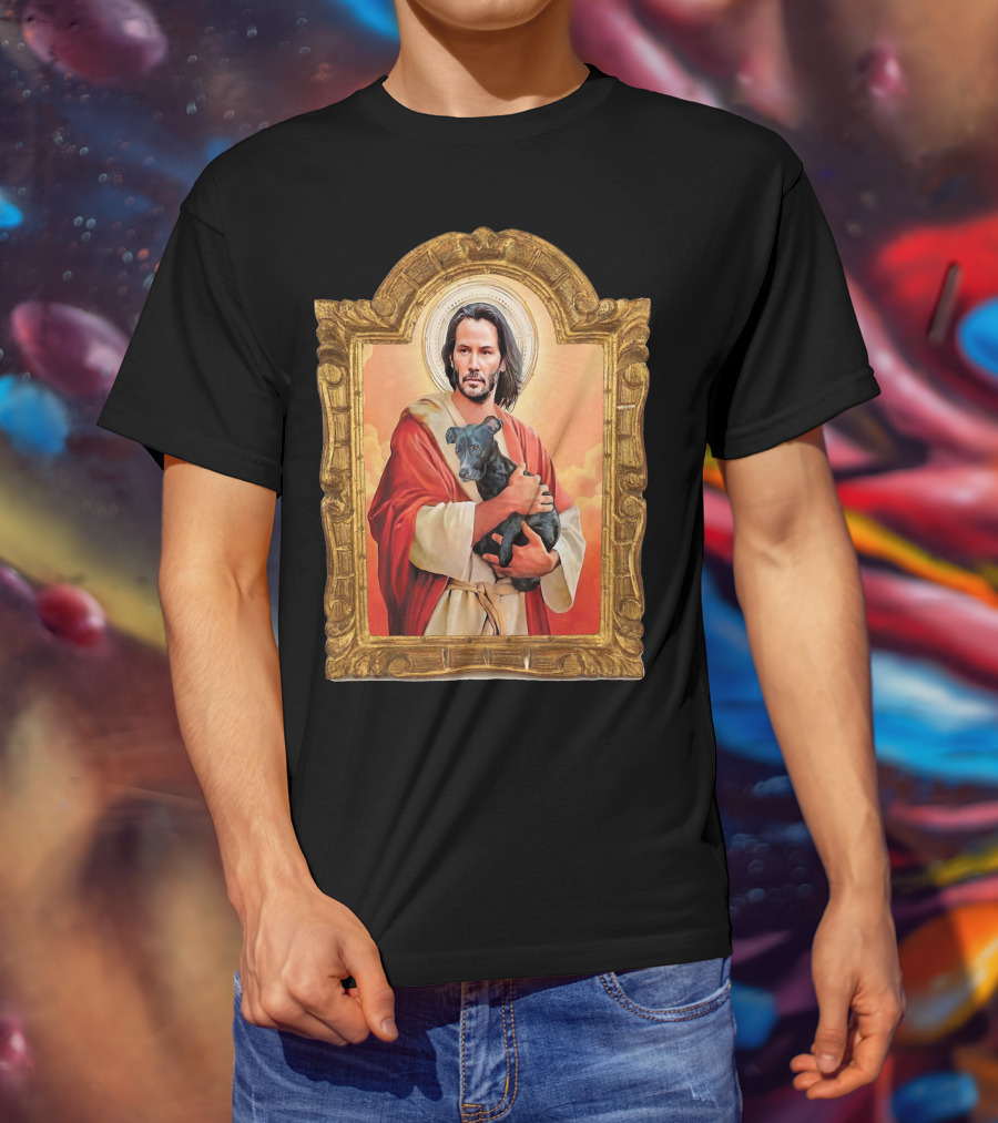 Keanu Reeves St John Patron Holding Doggies Sacred Halo Frame T-Shirt