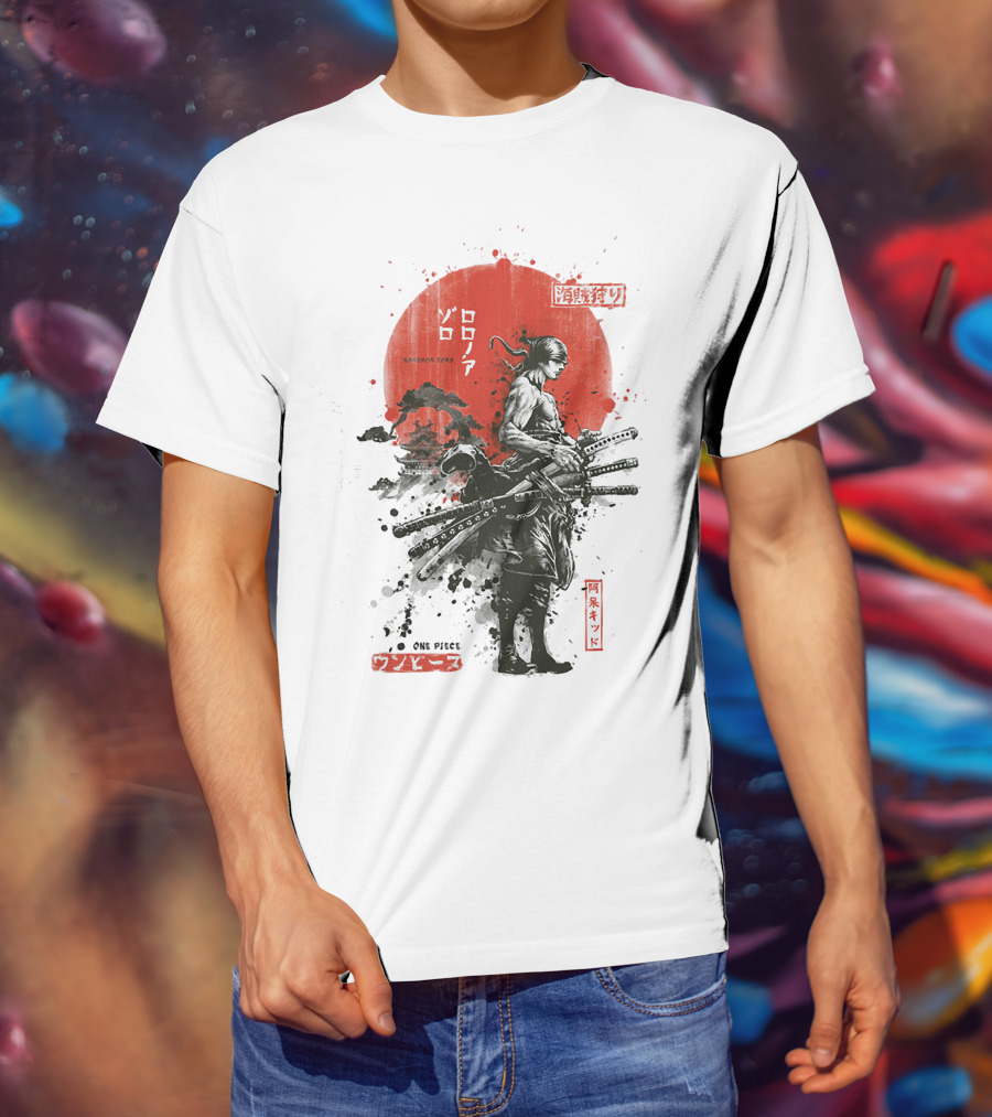 Roronoa Zoro Wano Arc Samurai Swords One Piece Anime Kanji T-Shirt