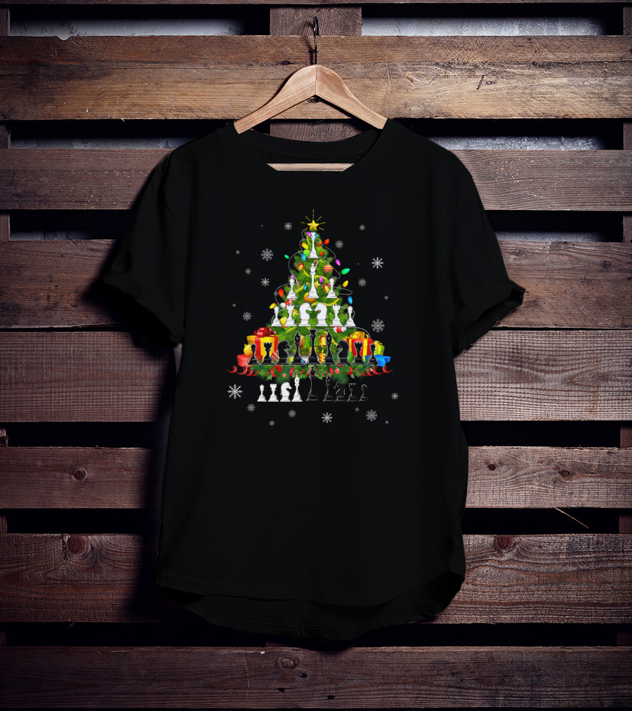 Chess Christmas Tree Lights Funny Holiday Chess Pieces T-Shirt