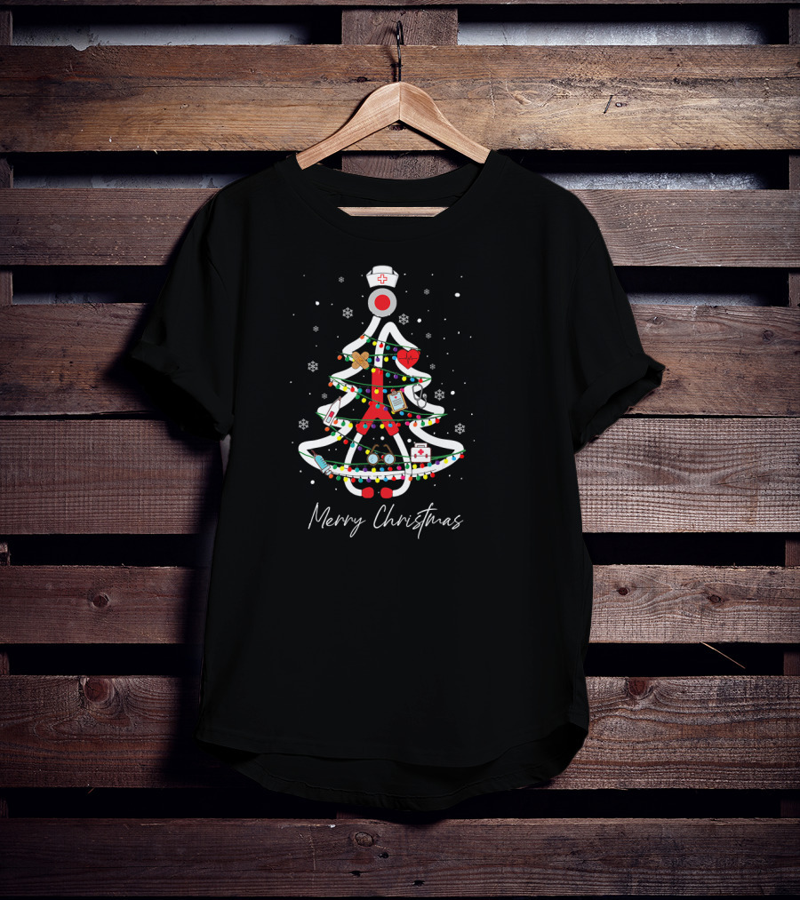 Merry Christmas Nurse Holiday Tree Yuletide Practitioners T-Shirt