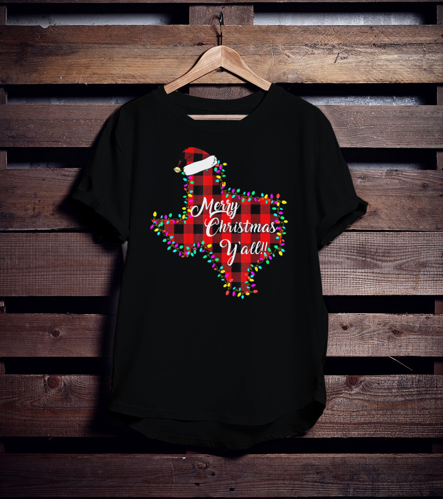Texas Merry Christmas Y'All Plaid Lights T-Shirt